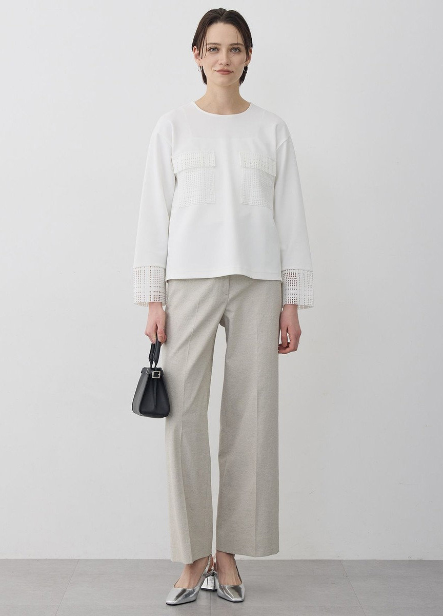 空蕾絲圓領長袖棉衫